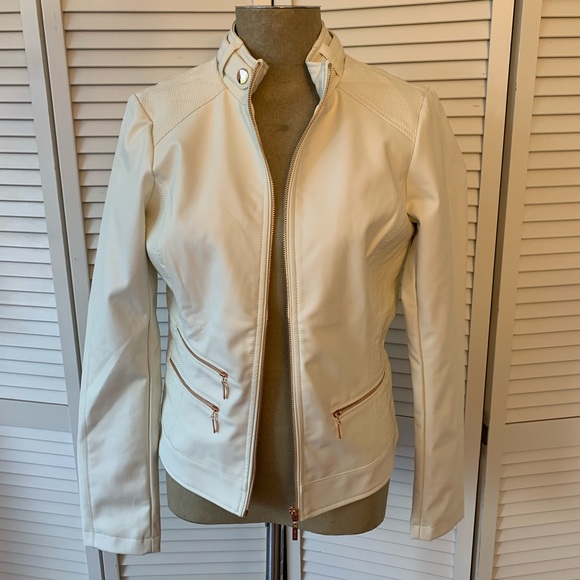 guess white leather jacket